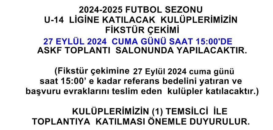 U 14  FİKSTÜR ÇEKİMİ